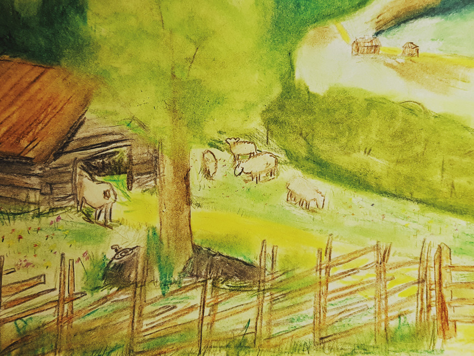 lammas-haka-laidun-akvarelli-maalaus-niitty-maisema-lato
